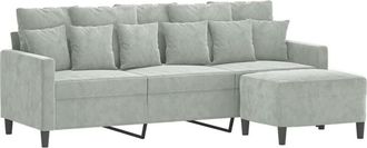 vidaXL Vidaxl - Sofá de 3 plazas con taburete de terciopelo gris claro 180 cm