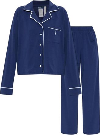 Polo Ralph Lauren Nachtkleding, Dames, Blauw, S, Katoen, Pyjamaset met lange mouwen van jersey