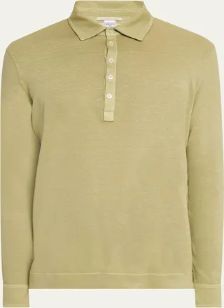Massimo Alba Mens Raya Linen and Cotton Long-Sleeve Polo Shirt