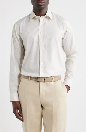 Nordstrom Trim Fit Premium Performance Dress Shirt in Tan Sedalia Geo at Nordstrom, Size 16.5 - 34