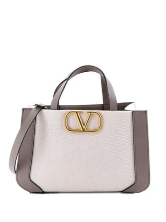 Valentino Garavani VLogo Shopper Canvas and Leather Small tote bag - Grey