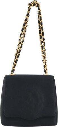Chanel Vintage Camellia Flap Satin Black Satin Handbag (Pre-Owned)