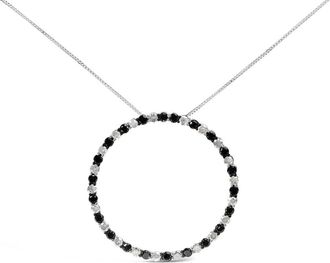 House of Brilliance Silver 3 Cttw Diamond Open Hoop Circle Pendant Necklace in White at Nordstrom