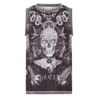 Philipp Plein Tops, Heren, Zwart, S, Polyester, Mesh Basketball Top Tattoo
