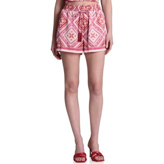 Avec Les Filles Print Tie Waist Shorts in Lobster Pearl at Nordstrom, Size X-Large