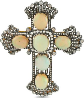 Luxury Bazaar Spilla in oro bianco 14 carati con diamanti e opale - Argento