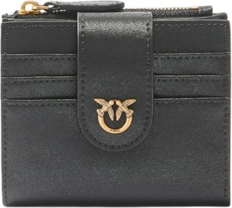 Pinko Leren portemonnee met rits- en knoopsluiting - Dames - Portefeuilles - Zwart - ONE Size - Leer - Accessoires