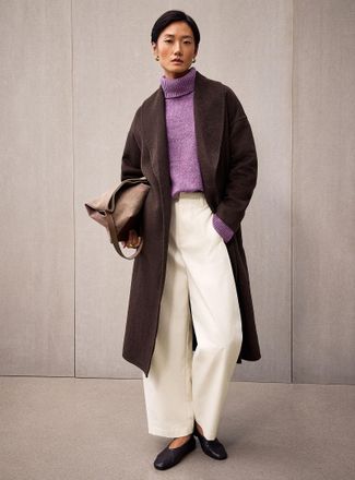 Contemporaine Womens Belted mixed wool felted overcoat