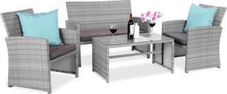 Best Choice Products 4-Piece Outdoor Wicker Patio Conversation Furniture Set w/ Table, Cushions