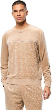 Sergio Tacchini Bandiera Debossed Velour Crewneck in Humus at Nordstrom, Size Xxx-Large