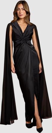 Coast Satin Cape Sleeve Maxi Dress in Black at Nordstrom, Size 8