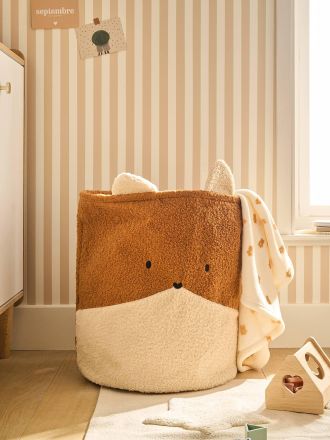 Vertbaudet Aufbewahrungskorb FUCHS aus Teddyfleece, Kinderzimmer karamell