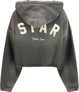Golden Goose Womens Cropped Hoodie Charcoal Cotton Sweatshirts Sweater