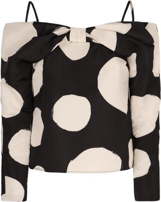 Nina Ricci Polkadot blouse met blote schouders en strikdetail - Dames - Blouses - Veelkleurig - 2XS - Katoen - Overhemden
