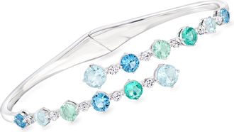 Ross-Simons Rhodium-Plated Bypass Bangle Bracelet With Simulated Tonal-Blue Gemstones and Czs