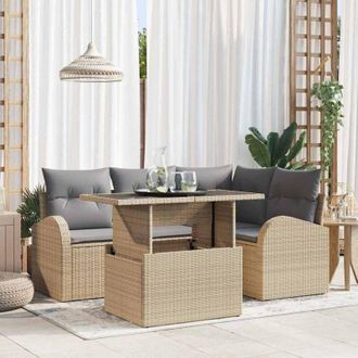 vidaXL Conjunto De Sof&aacute; De Jard&iacute;n 5 Pcs Beige Rat&aacute;n Sint&eacute;tico Vidaxl