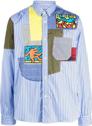 Junya Watanabe patchwork striped shirt - men - Cotton - L - Blue