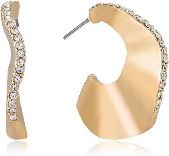 Ettika Womens Ripple Pave Hoops Earrings In Gold