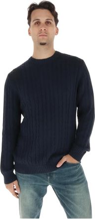 Superdry Katoenen kabeltrui met ronde hals - Heren - Truien - Blauw - Maat: XL Katoen