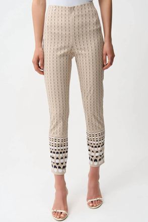Joseph Ribkoff Geometric Print Straight Ankle Pants In Beige/multi