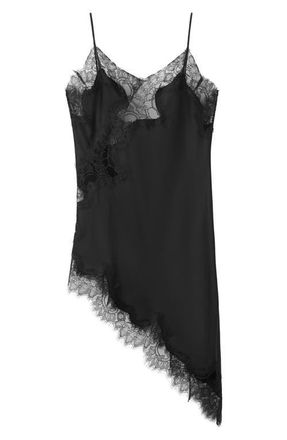 Mango Lace Asymmetric Camisole Dress in Black at Nordstrom, Size Medium