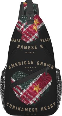 Generic American Suriname Surinamese Flag Heart Love Crossbody Bag With Zipper Cross Body Bag Adjustable Sling Backpack For Runner Workout Women