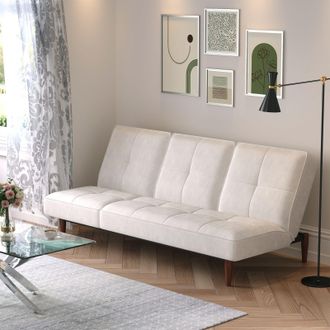 Living and Home 3 Seater Upholstered Sofa Bed with Wood Legs in White