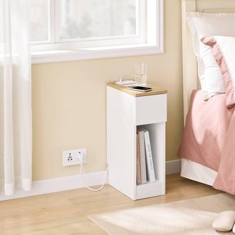 SoBuy Slim Nightstand with Charging Ports White