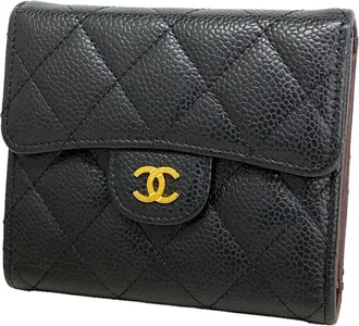 Chanel Black Grained Calfskin Wallet (Tri-Fold) (Pre-Owned)