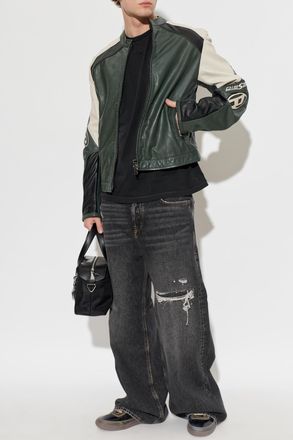 Diesel Leather Jacket L-AHTI, Mens, Green