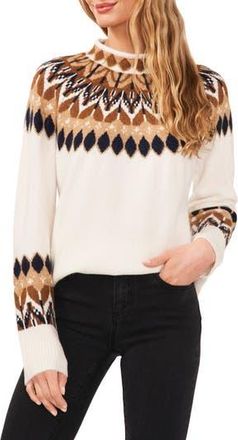 CeCe by Cynthia Steffe Fair Isle Funnel Neck Sweater in Antiq White at Nordstrom Rack, Size Medium