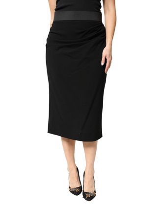 Dolce & Gabbana Black Wool High Waist Pencil Cut Midi Womens Skirt