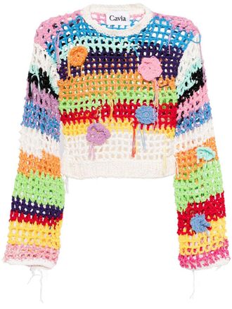 Cavia striped crochet-knit jumper - White