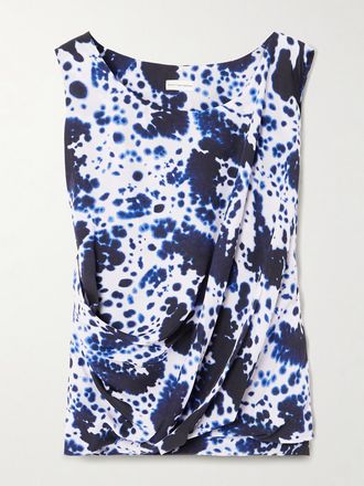 Dries Van Noten Abito In Raso Stampato Con Drappeggio - Blu