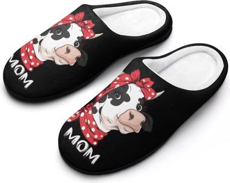 Generic Cow-Print Farm Mama Womens Slippers Warm House Slippers Indoor House Shoes with Anti-Skid Rubber Sole