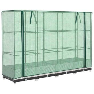 Berkfield Home Raised Bed with Greenhouse Cover Rattan Look 160x40x123 cm in White | Size: 160 x 40 x 123 cm