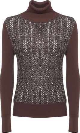 D.exterior Jersey de punto abierto con lentejuelas - Knitwear - Mujer - Marr&oacute;n - XS
