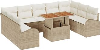 vidaXL Garden Sofa Set with Storage 10 pcs Beige Poly rattan Vidaxl