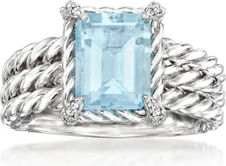 Ross-Simons Sky Blue Topaz Ring With White Topaz Accents in Sterling Silver