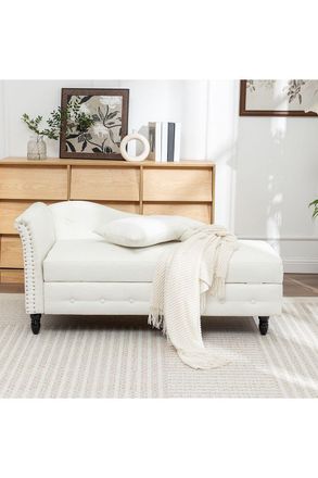 Living and Home Left Hand Facing Chenille Chaise Lounge with Storage and Pillow in White