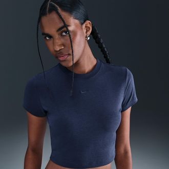 Nike Womens Nike Sportswear Chill Knit Cropped T-Shirt in Blue | HF9538-410