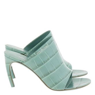 Ferragamo Brina Croc-Embossed Mule Sandals, Size 7 C