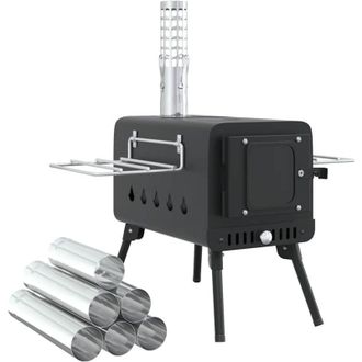 vidaXL Estufa Le&ntilde;a De Tienda Con Chimenea Patas Plegables Acero Negro Vidaxl
