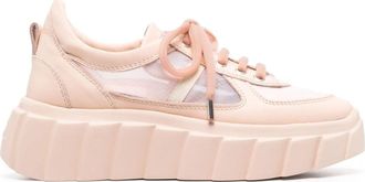 AGL Pink Blondie Grid Leather Mesh Wedge Sneakers