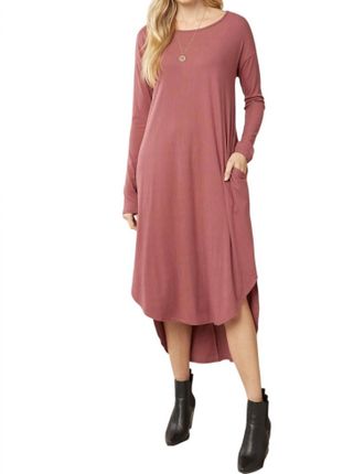 Entro Ribbed Pocket Midi Dress Marsala In Dusty Mauve