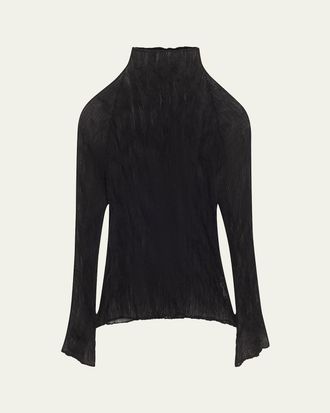 Issey Miyake Chiffon Twist Crinkled Turtleneck Top