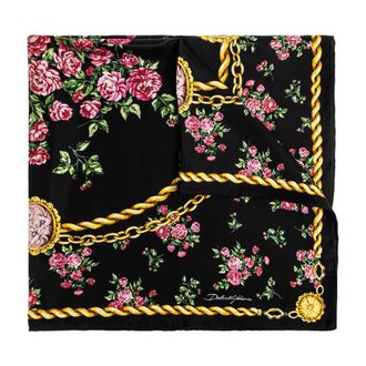 Dolce & Gabbana Accessoires, Dames, Zwart, ONE Size, Zijden Sjaal met een Bloemmotief