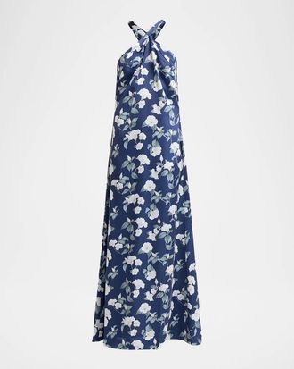 Sachin & Babi Laurant Floral Print Halterneck Gown