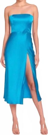 Amanda Uprichard Womens Mandy Silk Strapless Midi Dress In Maui Blue