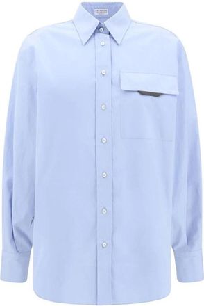 Brunello Cucinelli Shirt met iconisch sieradendetail - Dames - Overhemden - Blauw - L - Katoen - Overhemden